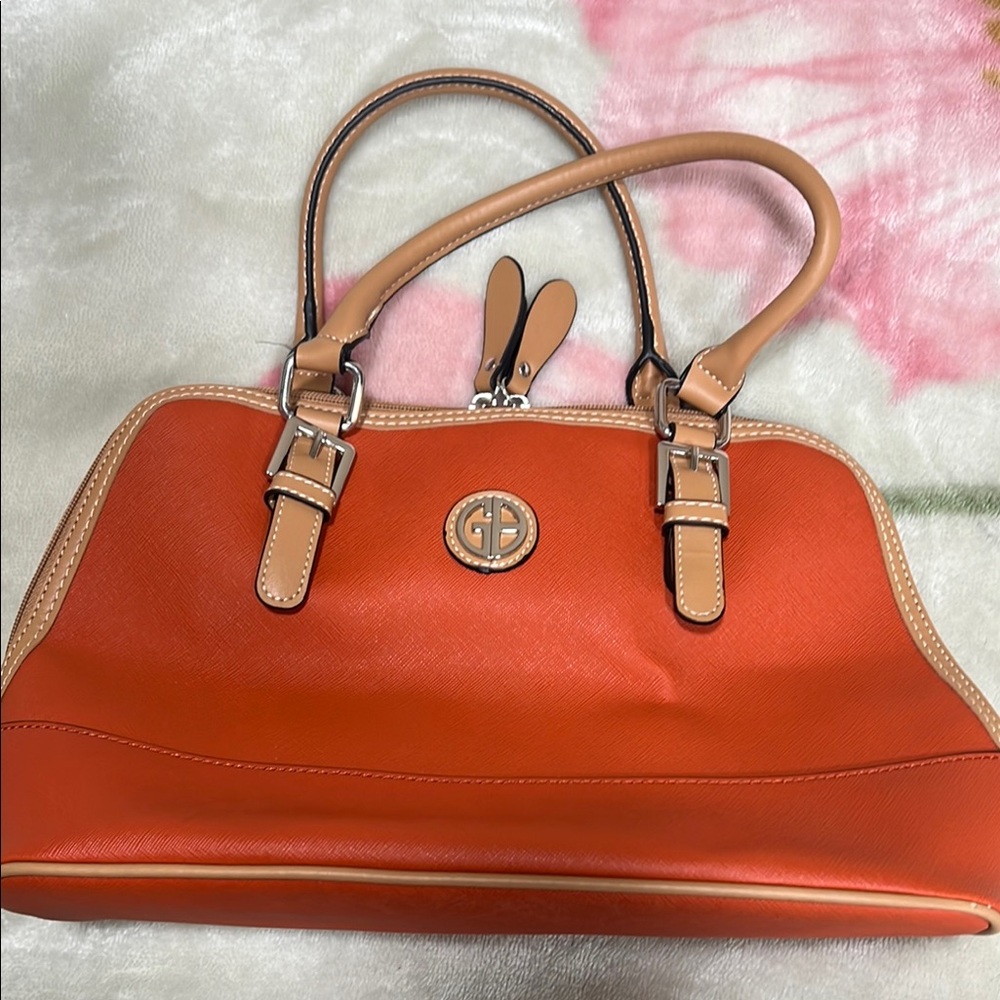 Giani Bernini Orange and Tan Satchel with Polished Finish